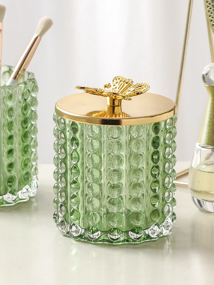 Creative Irregular Glass Jar Cotton Swab Storage Box Cosmetic Jewelry Jar Gold-plated Butterfly Cover Sundries Glass Jar Decor