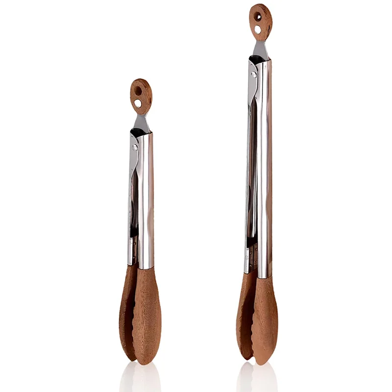 

ABRB-Для сервировки деревянных щипцов, 2 упаковки ореха, 12 и 9 дюймов, деревянные щипцы для приготовления салата, кухонная утварь из нержавеющей стали