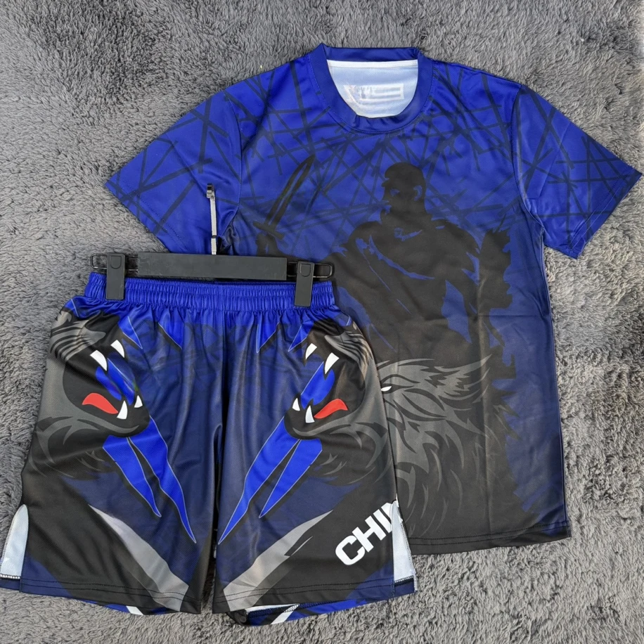 Summer New Khamzat Chimaev MMA Boxing Fighting T-shirt Shorts Men Fitness Breathable Speed Drying Jersey Wrestling Training Set