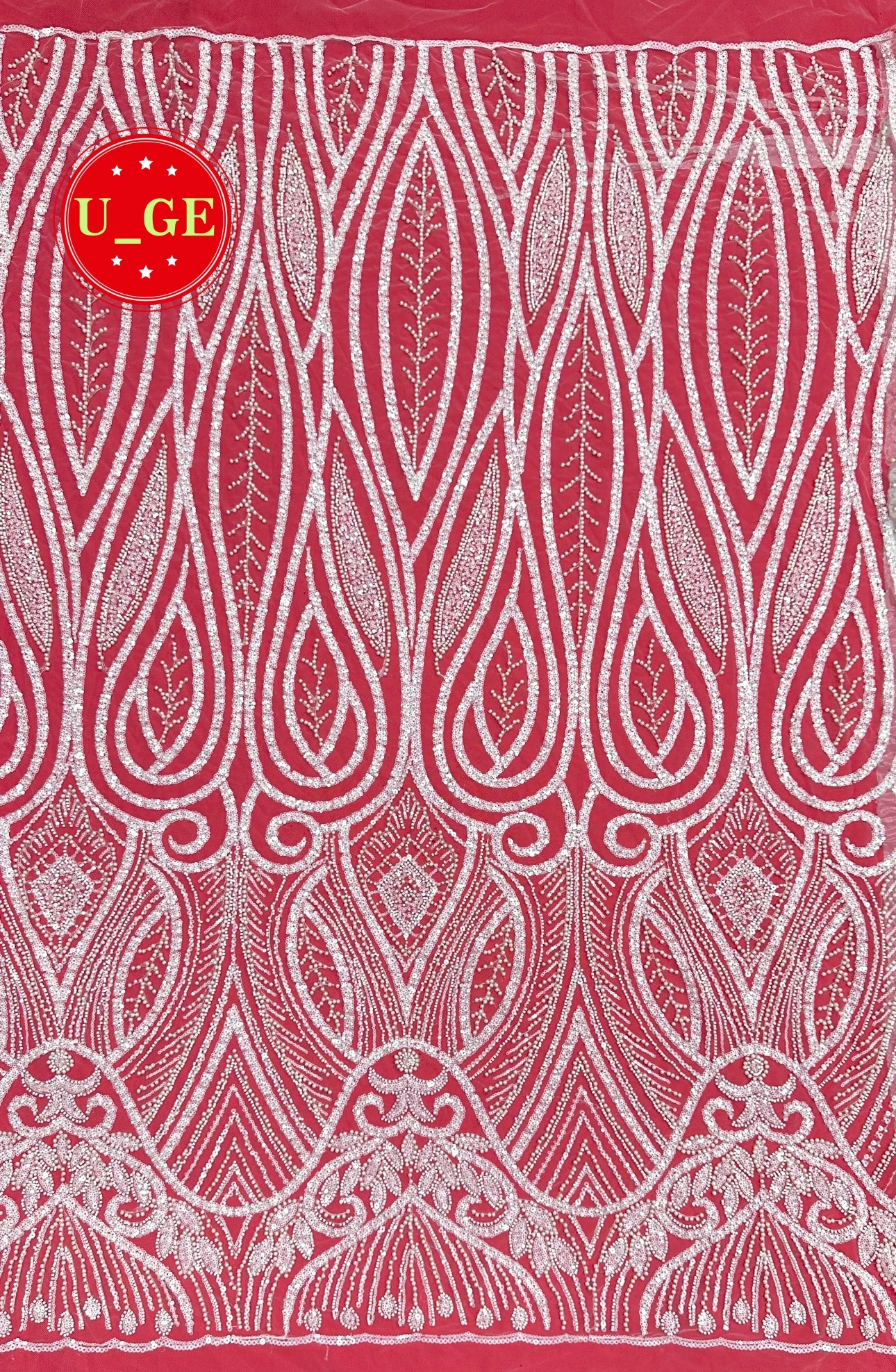 

2026Elegant White Beaded Tube Lace Fabric - Best Quality&Very Soft Mesh Lace With Stones for Wedding Evening DressU_GE8962