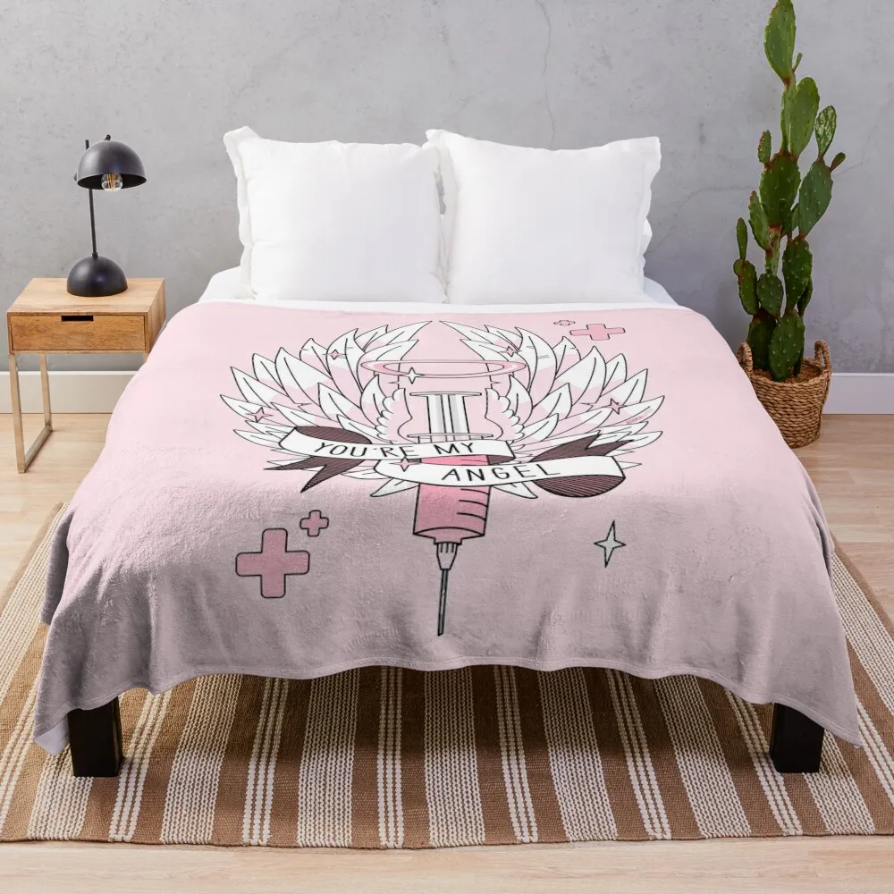 You're My Angel Pink Rose Gold Syringe Wings Valentine Throw Blanket Nap Extra Large Throw Blankets