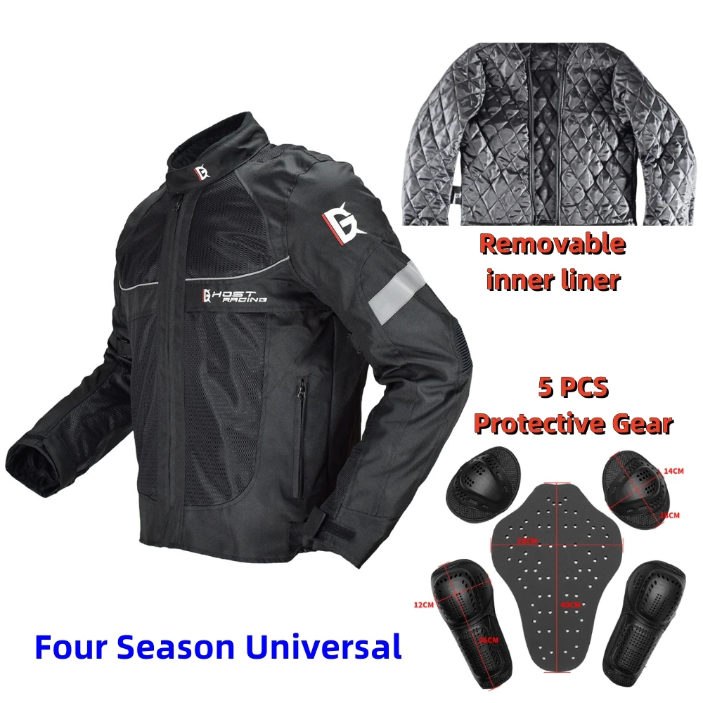 GHOST RACING Four Season Cotton Knight Clothing Cycing Jacket Motorcycle Jackets Off-Road Racing Jacket 5PCS Protection Gear