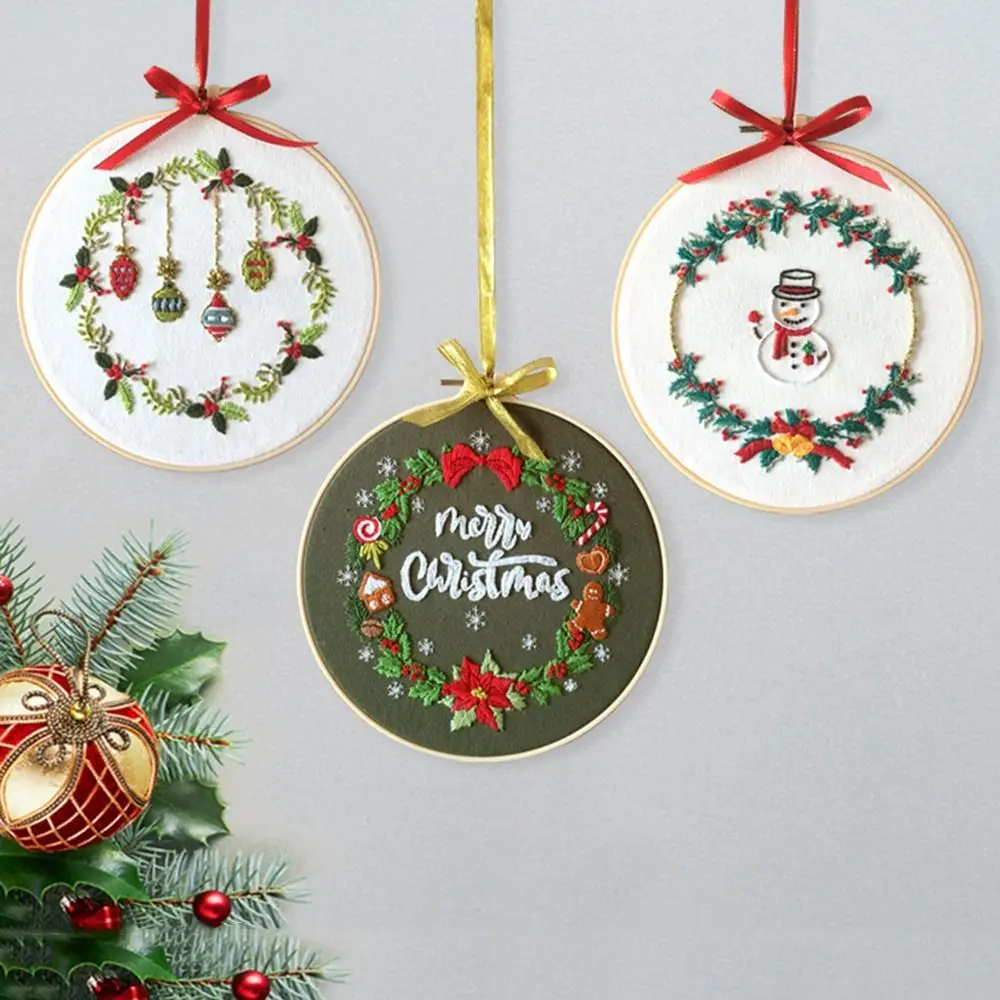 

Needlework Hoop Christmas Embroidery Kit Handmade Instructions Cross Stitch Set Full Range Hanging Ornaments