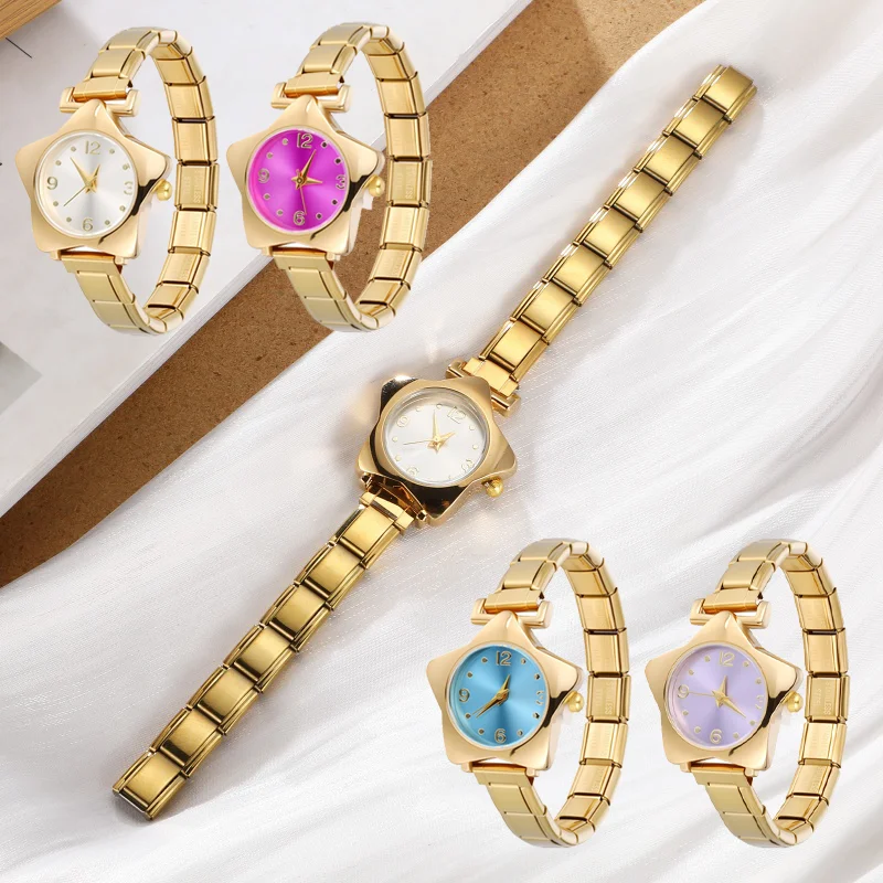 1 Piece Gold Retro Simple Men Women's Watch Stainless Steel Strap Watch Star Dial Casual Fashion Watch Suitable for Daily Wear