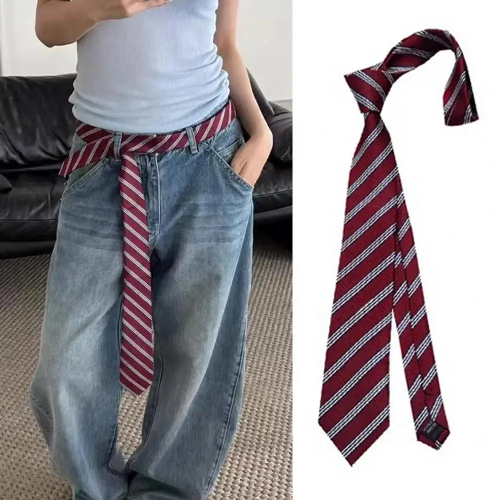 Unisex Tie Striped Print Necktie Retro Style Adjustable Length Dress Tie Versatile Fashionable Striped Belt for Casual Wear