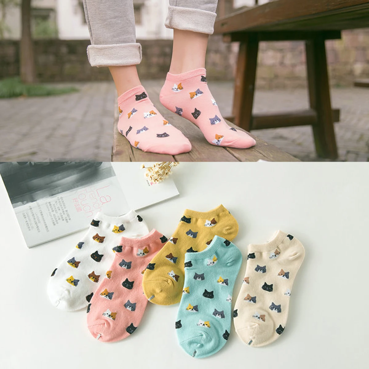 5 Pairs Women Girls Cute Cartoon Cotton Socks Short Summer Ankle Socks