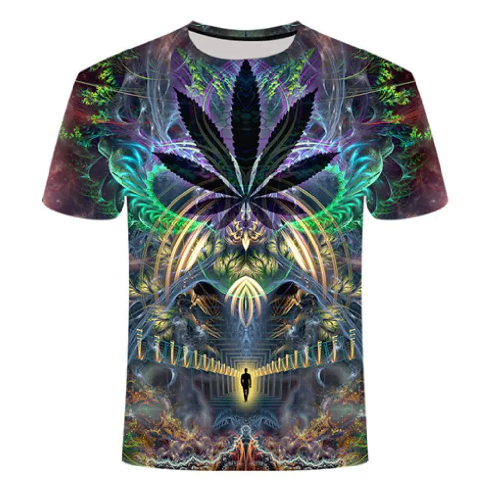 Men 3D Fractal Psychedelic Graphic T-Shirt Sacred Geometry Full Print Short Sleeve Summer Casual Streetwear Loose Tee