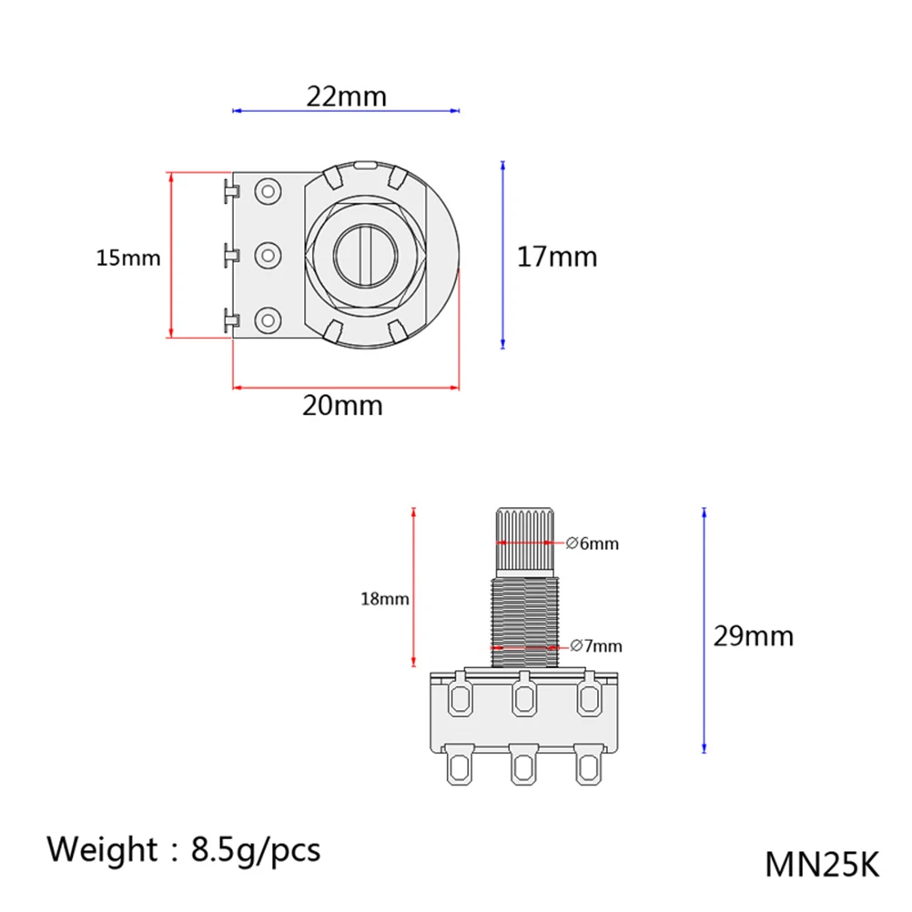 

Guitar Potentiometer Mn25k Dual Pot for Volume Tone Control Durable Sturdy Audio Potentiometers Mn25k Dual Pot