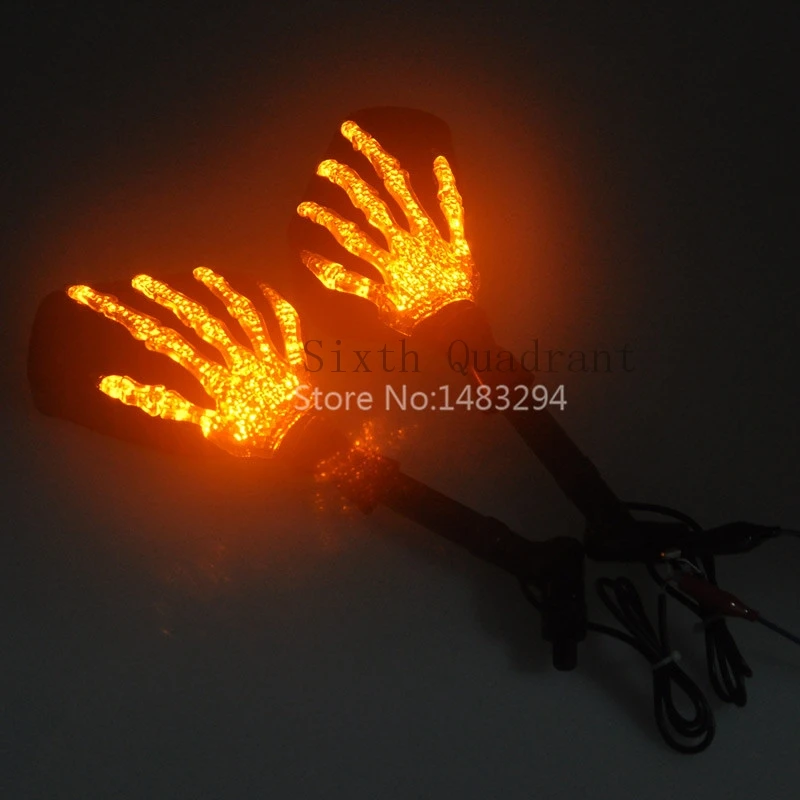 

Универсальные зеркала заднего вида с креплением на руль, 8 мм, 10 мм, 12 В, желтого цвета, с черной рамкой, с черепом, для Harley XL Dyna Street