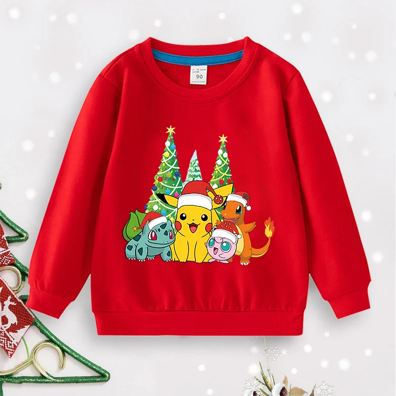 Pokemons Pikachu sweat de noël pour garçon fille printemps automne vêtements de sport enfants survêtement col rond pull enfants vêtements