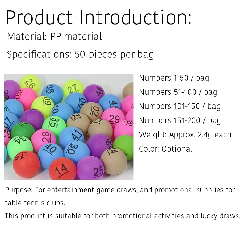 

50Pcs/Bag Colorful Numbered Plastic Mixed Colors Balls for Entertainment Lottery Family Games Activity Lucky Draw Balls for Game