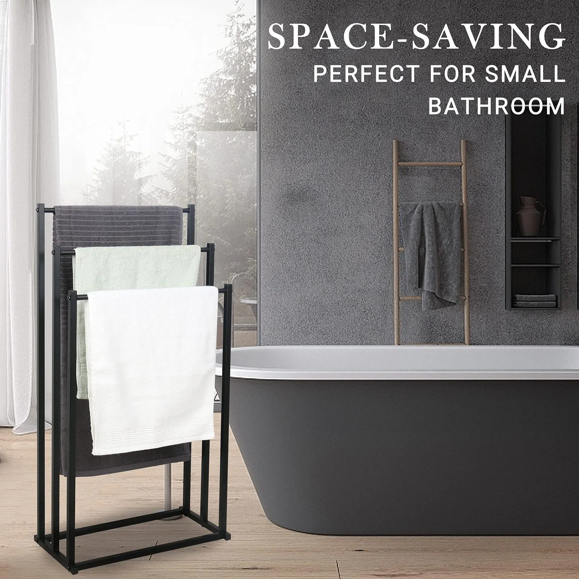Vertical Towel Rack Non Perforated Metal Hanging Rod Light Luxury Storage For Bathroom And Balcony Space Saving Organizer