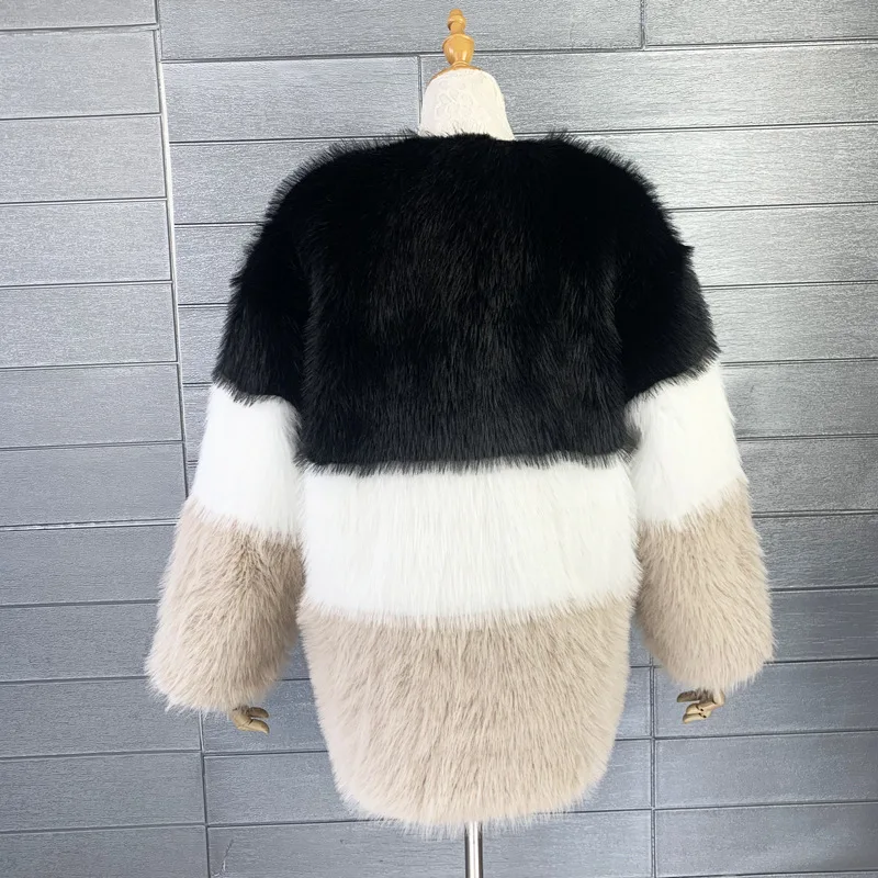 Autumn-winter Faux Fur Coat Three-color Patchwork Jacket Female Streetwea Women's Winter Coats Promotion