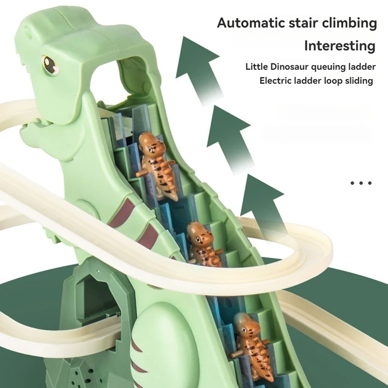 Dynamic Rotating Dinosaur Adventure Slide Climbing Stairs Children's Educational Electric Track Toy