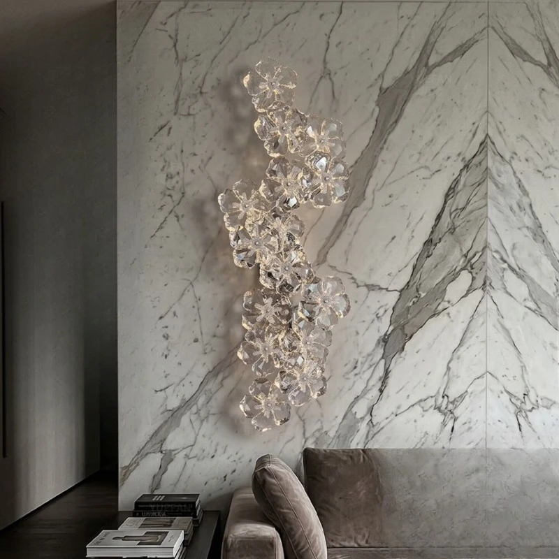 2026 new simple light luxury high-end crystal wall lamp high-end villa living room background wall staircase