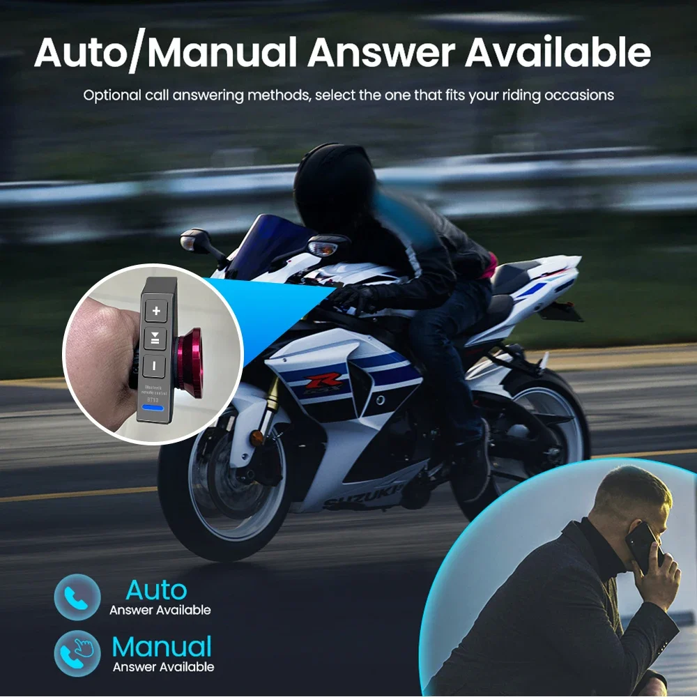 Bluetooth 5.0 Hands-free Calls Motorcycle Remote Controller Waterproof Bike Handlebar Media Control For Car Outdoor Sports