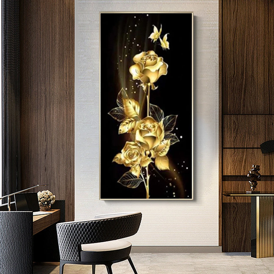 

RUOPOTY Modern Painting By Numbers Golden Rose Flowers Number Painting Home Decors Acrylic Paints Handmade Diy Gift For Adults