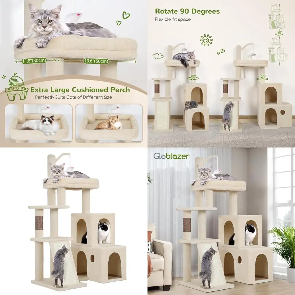 

50 прочных домашних кошачьих деревьев для больших кошек, бежевого цвета, с большой мягкой палубой, когтеточка из сизаля, 2 уютных презерватива