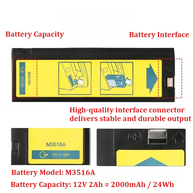 New M3516A 12V 2Ah Lead-acid Battery for PHILIPS Defibrillator M4735A LCT-1912ANK LC-T121R8PG