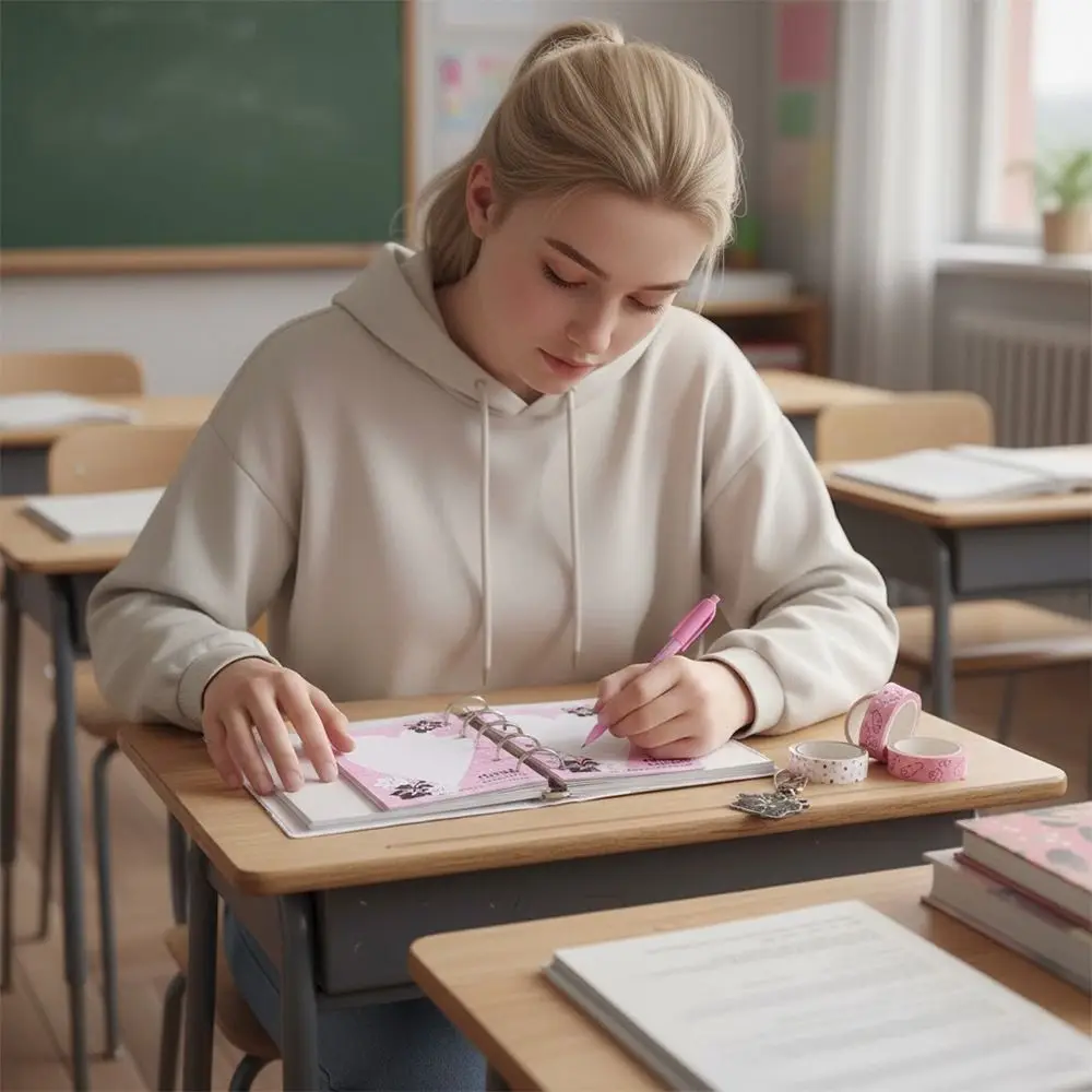 Multi-functional Hibiscus Pattern Mini M5 Journal Transparent Loose-leaf Design Pocket Notebook Planner Book School Office