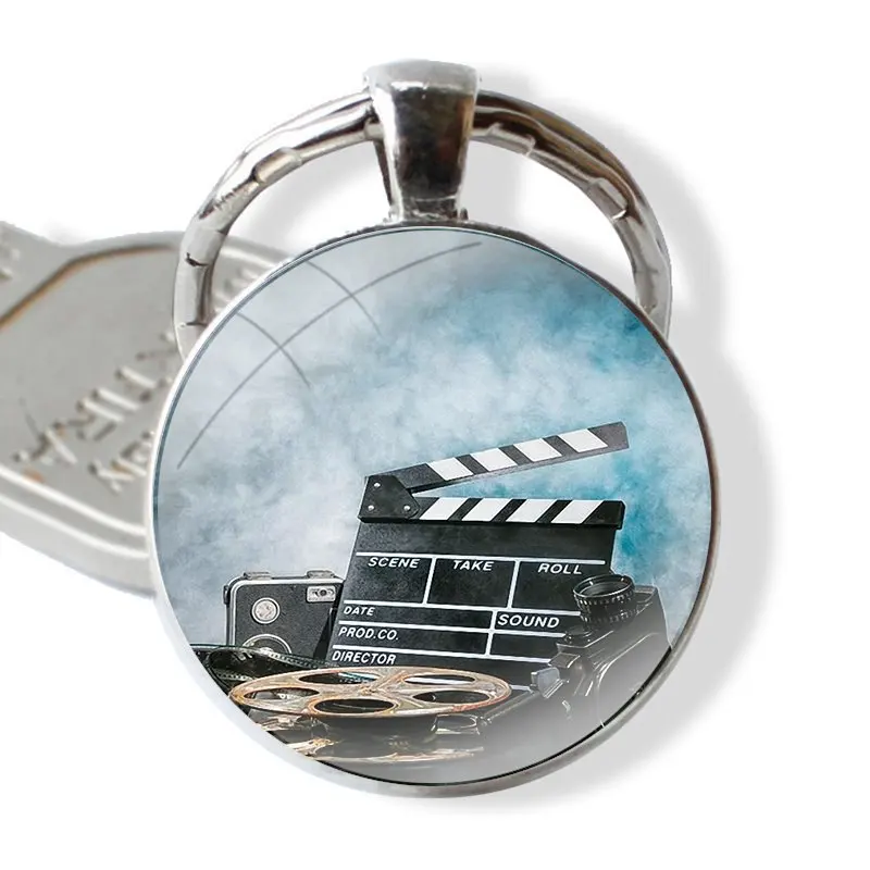 Film Movie Clapperboard Clapper Board Keychain Handmade Glass Cabochon Key Ring Holder Pendant Key Chains