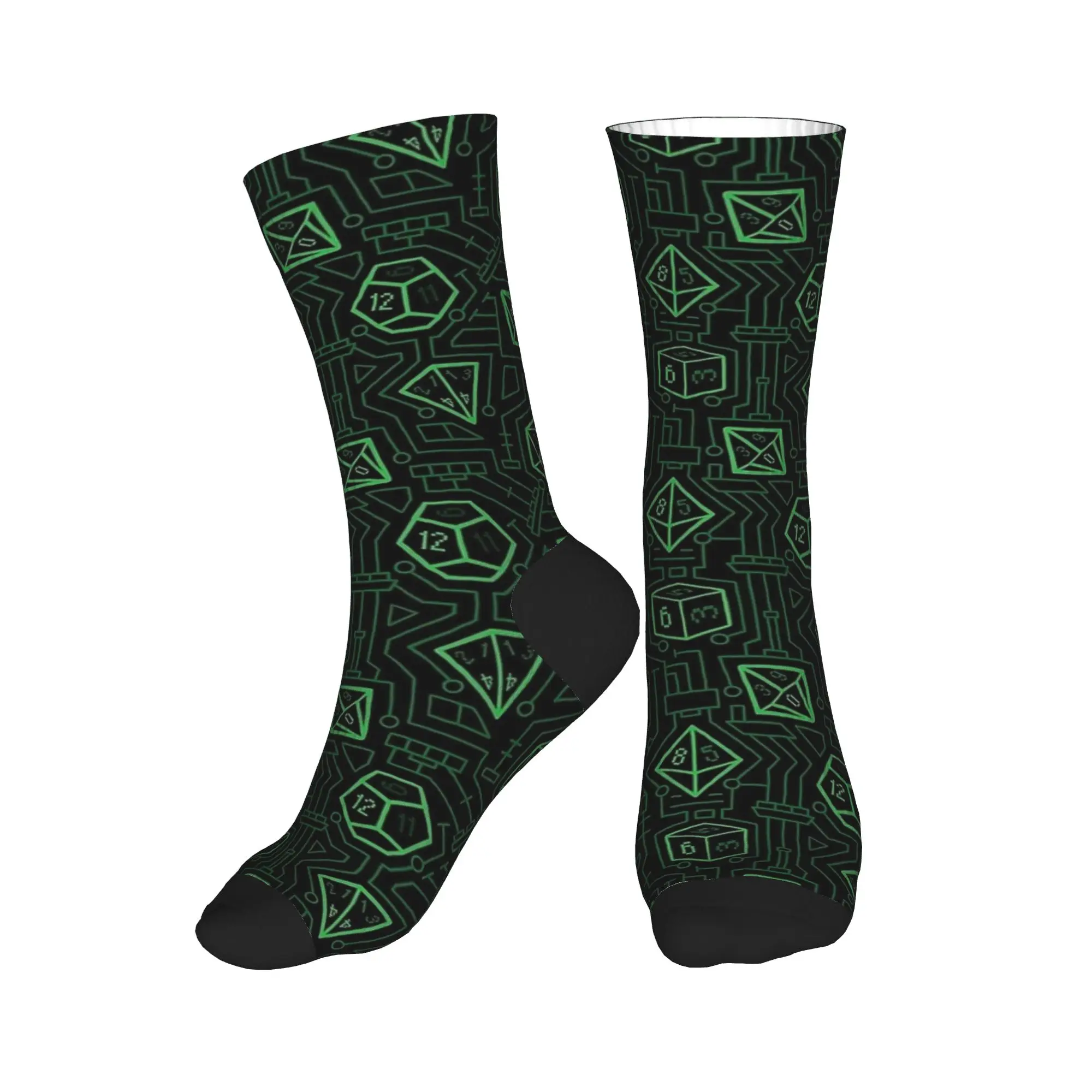 Tech D20 Pattern Green Socks  Printed Stockings Anti Skid Men's Socks High Quality Autumn Trendy Outdoor Socks