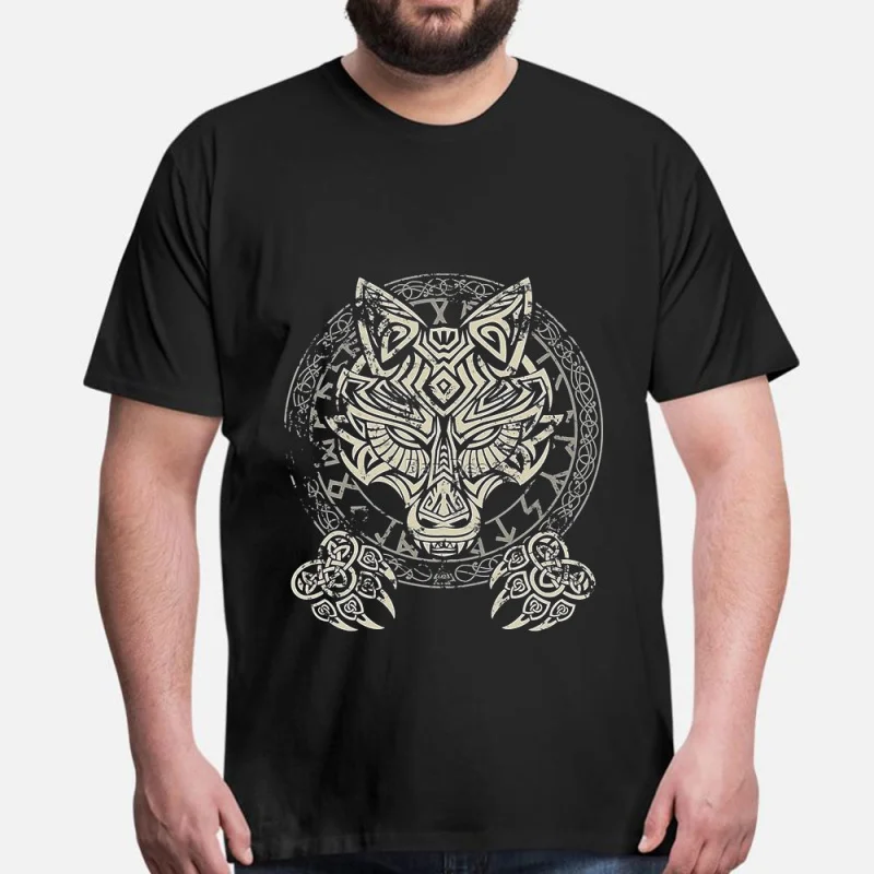 0415 Fenrir wolf Gift T-Shirt Viking Runes Norse Myths Graphic clothes 100% cotton printed Tee  All size tops S-6XL