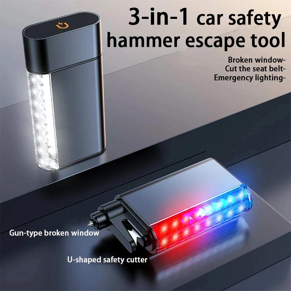 Auto-Sicherheitshammer, 3-in-1, Auto-Notfall-Fensterheber aus Glas, Sicherheitsgurtschneider, lebensrettende Beleuchtungsfunktion, Auto-Notfallwerkzeug – Detail 6