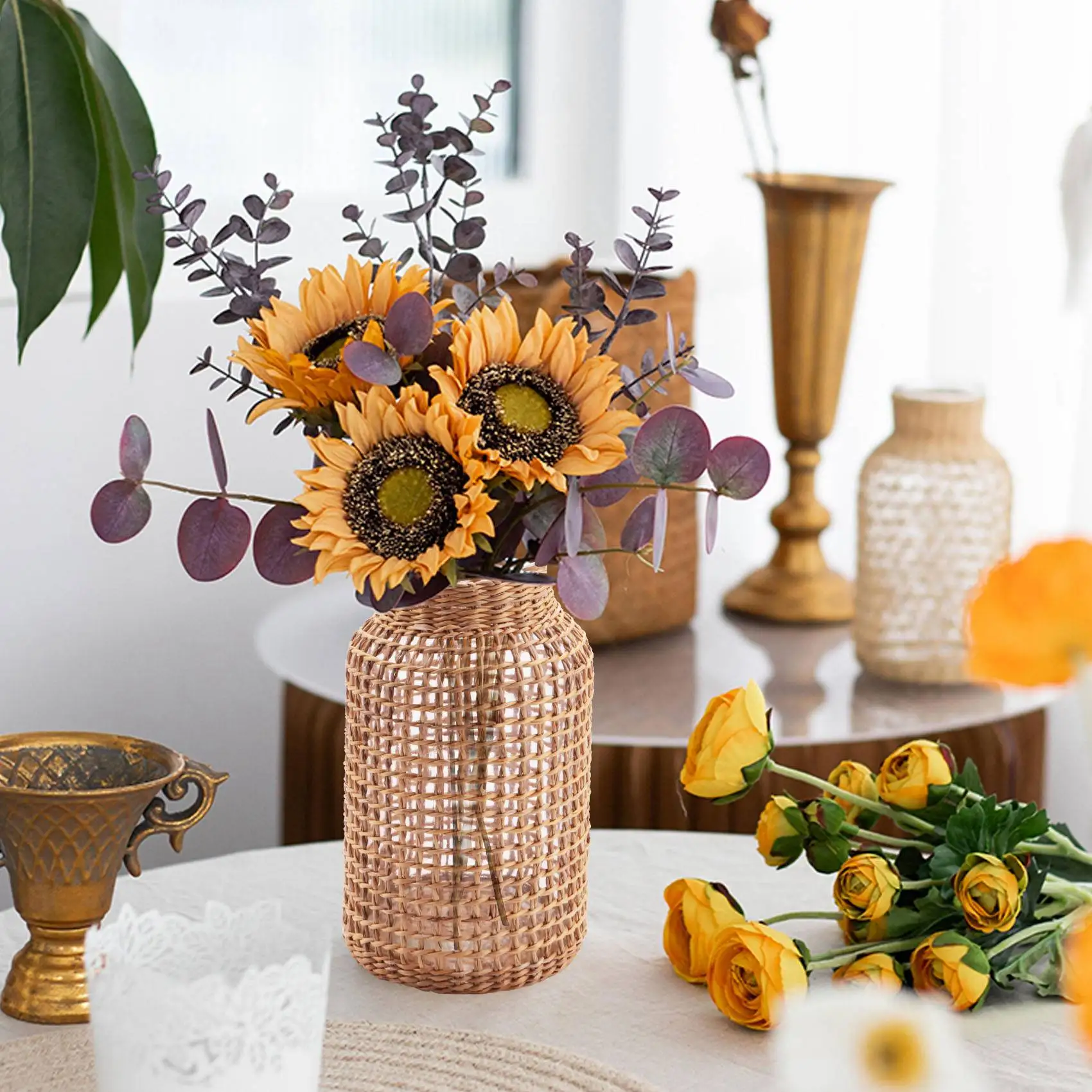 

Straw Glass Flower Vase Japanese Flower Pot In The Nordic Contracted Creative Flower Basket To Water Plants