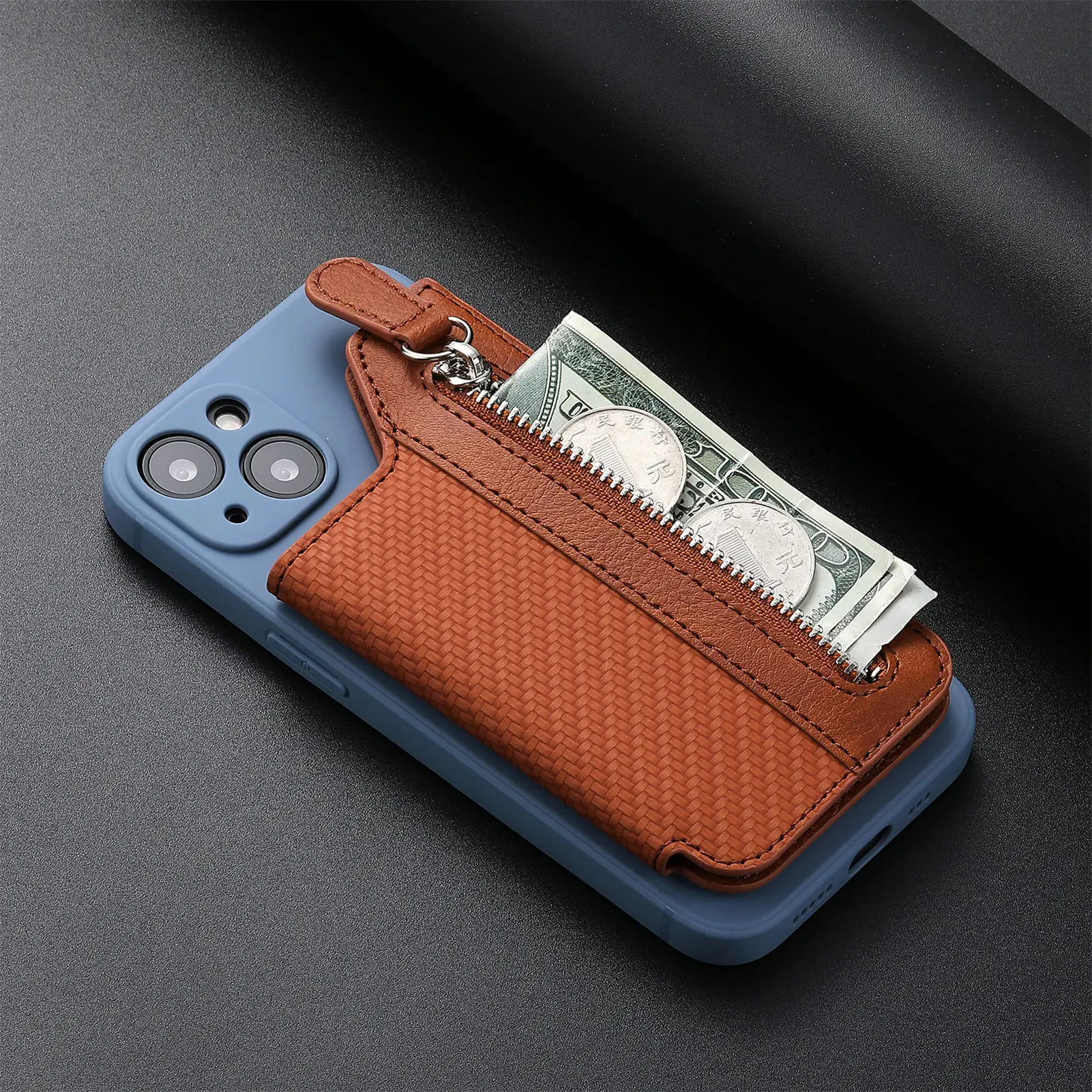Universal Mobile Phone CardCase Multi CardHolder Zipper Back Sticker Case For Iphones 8-14 Samsung Note Galaxy Etc.