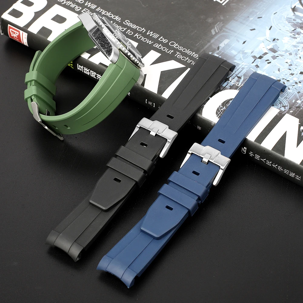 FKM Rubber watchband 20mm Stainless Steel Buckle Men Women Diving Bracelets Sport Waterproof FKM Watch Band Bracelet