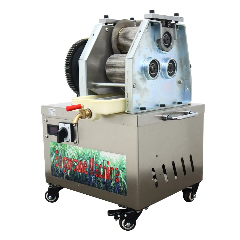عصارة قصب السكر الكهربائية 24 فولت تيار مستمر/110 فولت تيار متردد، عصارة عصير من الفولاذ المقاوم للصدأ ذات 3 أسطوانات، آلة استخراج قصب السكر للمنزل