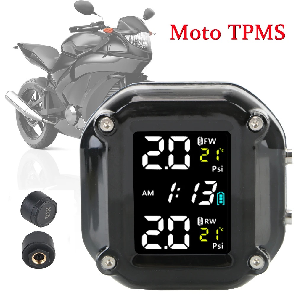 

Система контроля температуры шин мотоцикла TPMS с 2 внешними датчиками, беспроводная система мониторинга давления в шинах мотоцикла с ЖК-дисплеем