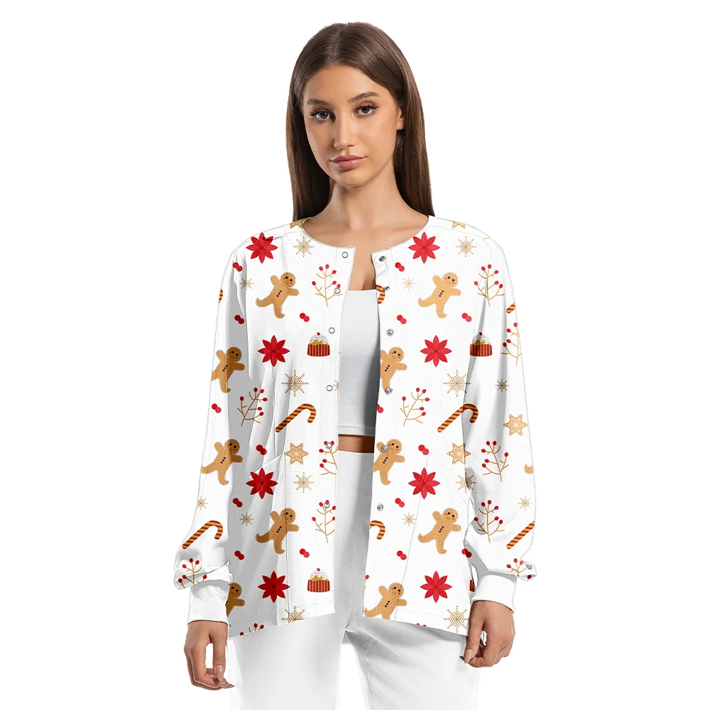 

Casual Medical Scrub Jackets Uniforms Soft and Comfy Polyester Spandex Long Sleeve Single Breasted Print Dentist Jacket