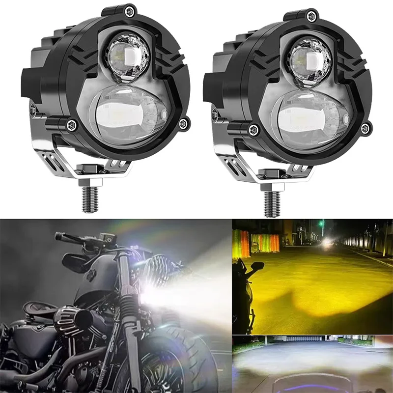 

LED Motorcycle Headlight Led Lens White Yellow Hi Lo Beam Spotlight Running Lamp Motorcycle Spotlights Dual Lamps