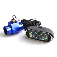 Auto LCD Water Temperature &  Voltmeter Gauge 2 in 1 With Joint Pipe Adapter 1/8NPT OD 26MM-40MM