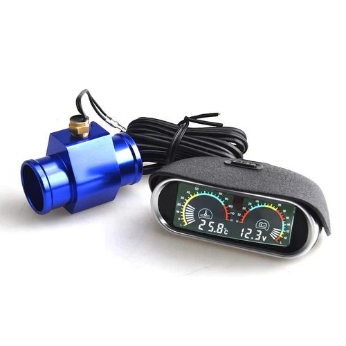 Imagen 1 del producto Medidor de voltímetro y temperatura del agua LCD automático 2 en 1 con adaptador de tubo de junta 1/8NPT OD 26MM-40MM