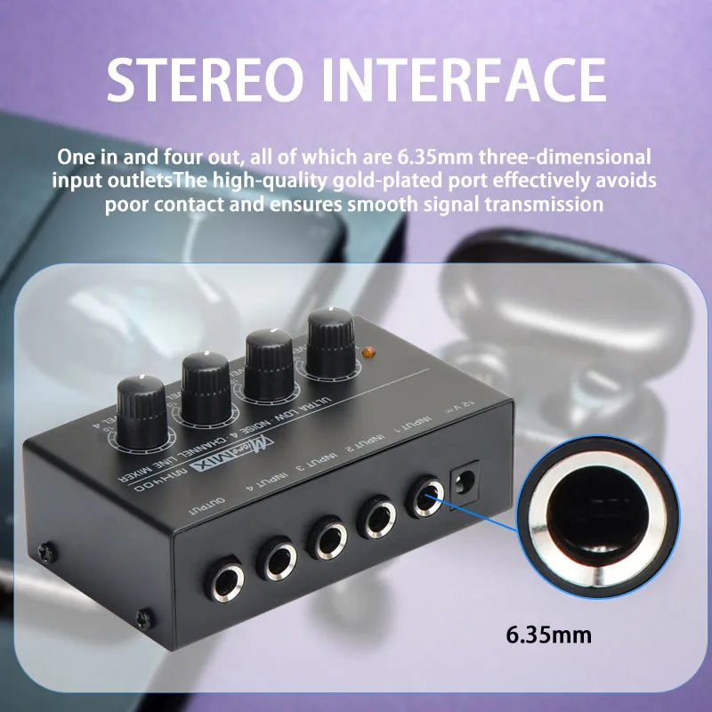 TenYua mixer ultra compact sound low noise with power adapter mini 4-channel DJ karaoke mixer headphone amplifier