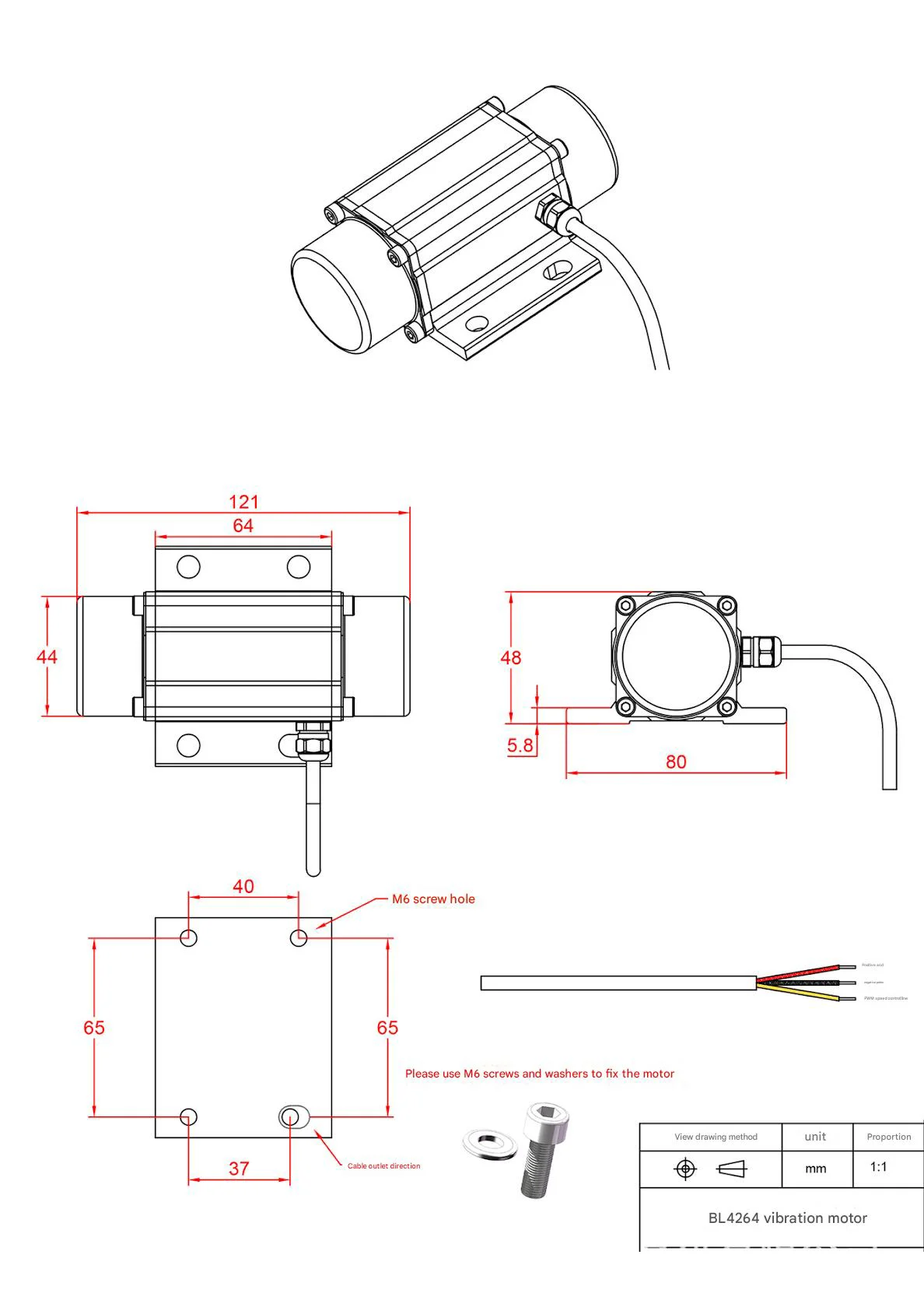 Faradyi BL4264 Borstelloze Tegel Beton Trilmotor Trillingen Massage Bed Shampoo Stoel Zwavel Poeder Screening Motor