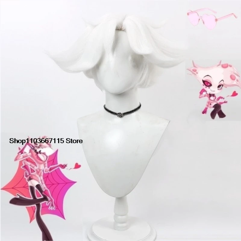 ReadyStock-Hazbin Cosplay Hotel Dust Angel Cosplay Angel Dust Wig Angel Dust White Wig Women Men Halloween Cosplay Wig Charlie