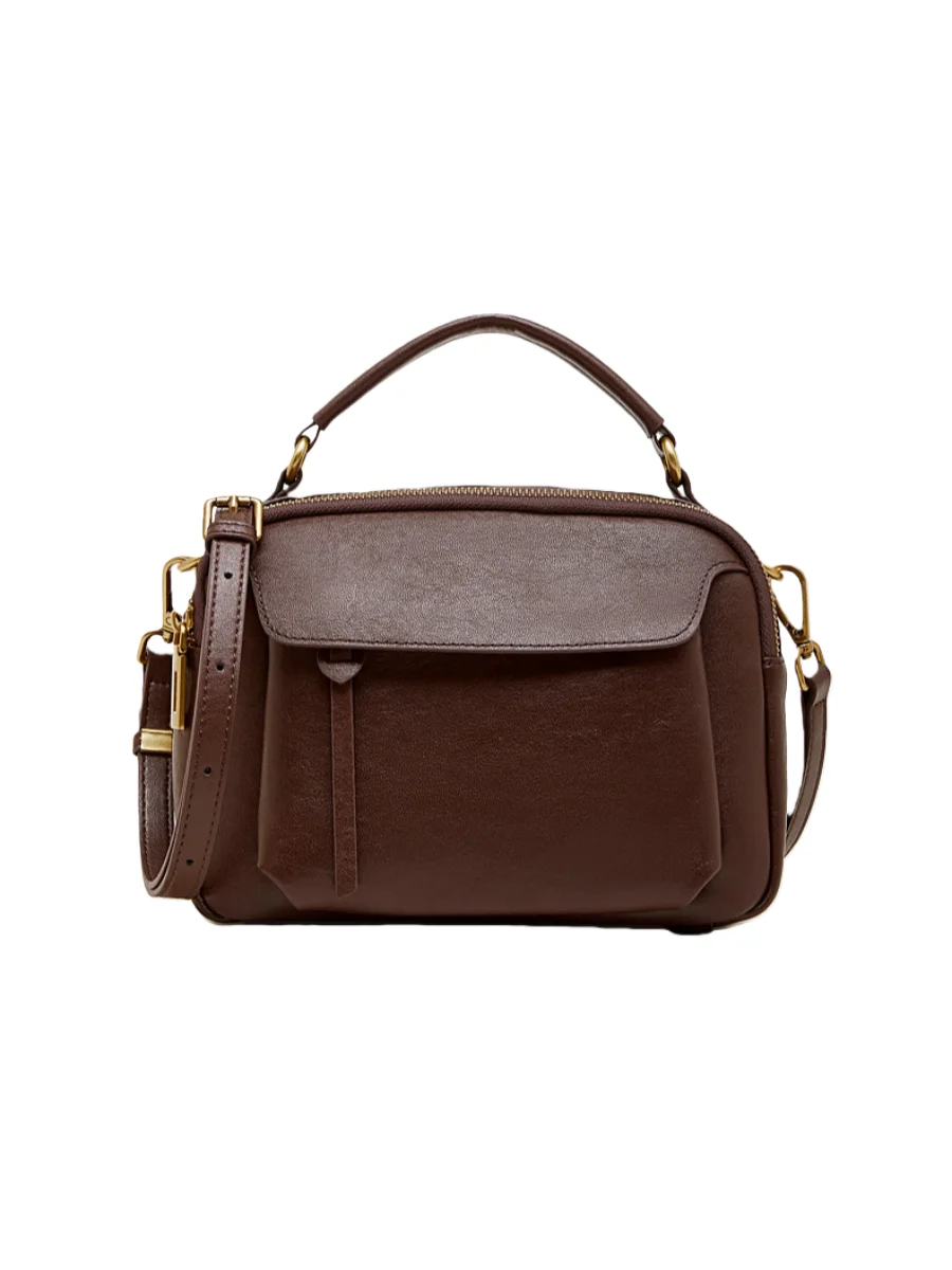 

Women's Top Layer Cowhide Shoulder Bag Fashionable Genuine Leather Double Zipper Handbag Versatile Commuting Crossbody Bag