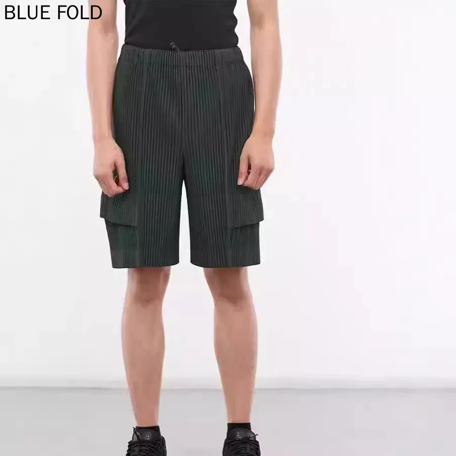 

Miyake Pleated Shorts Men's Loose Casual Thin Elastic Waist Five Quarter Pants Workwear Shorts Men's Summer PLEATS Shorts Men