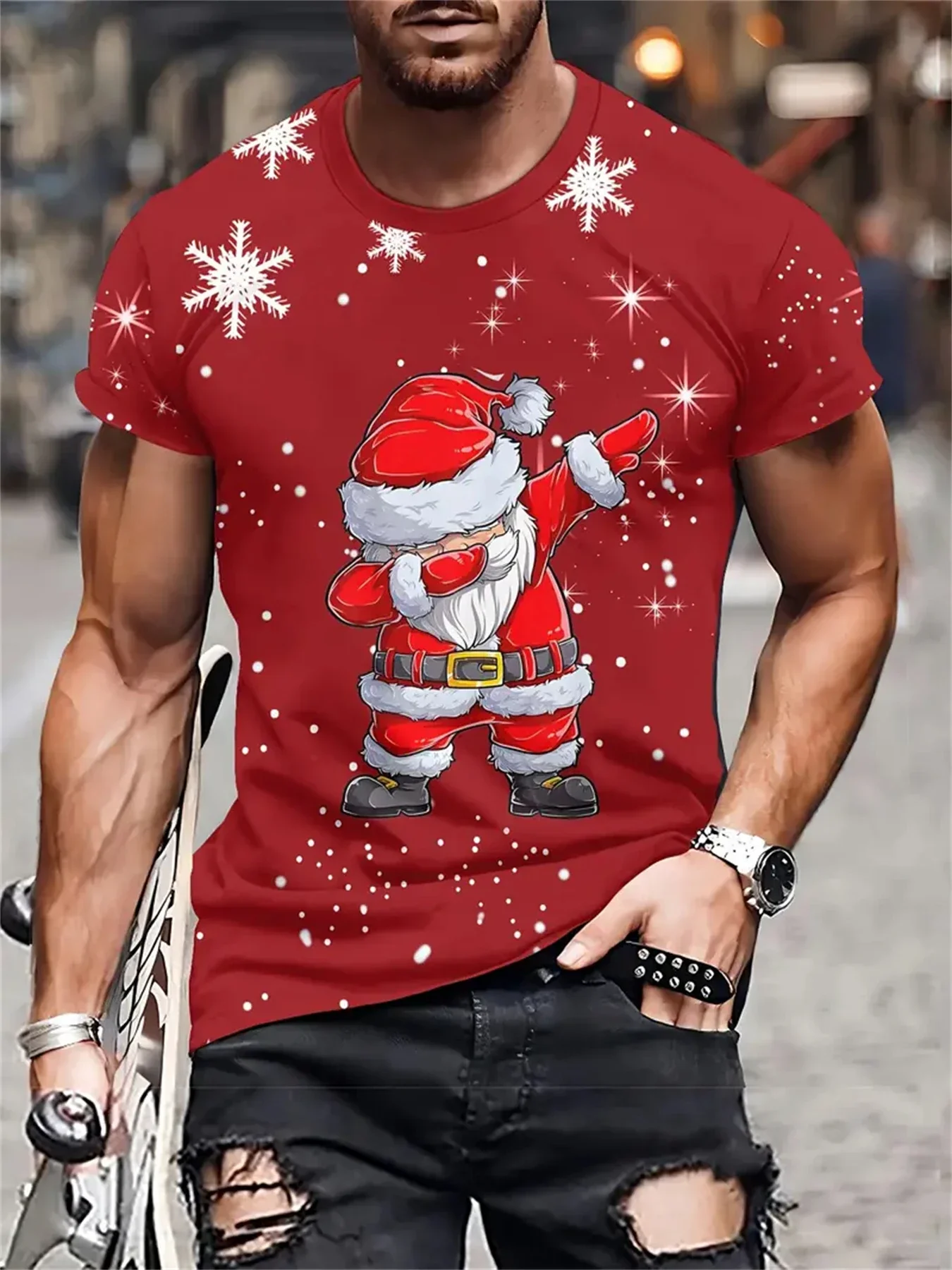 Mens Clothing Christmas Santa Claus Graphic T Shirts Short Sleeve Fashion T-Shirt O-Neck Oversized T-Shirt Casual Funny Tshirts