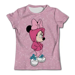 T-shirt Disney Minnie Mouse pour filles, vêtements d'été doux et décontractés, haut respirant à manches courtes, Kawaii