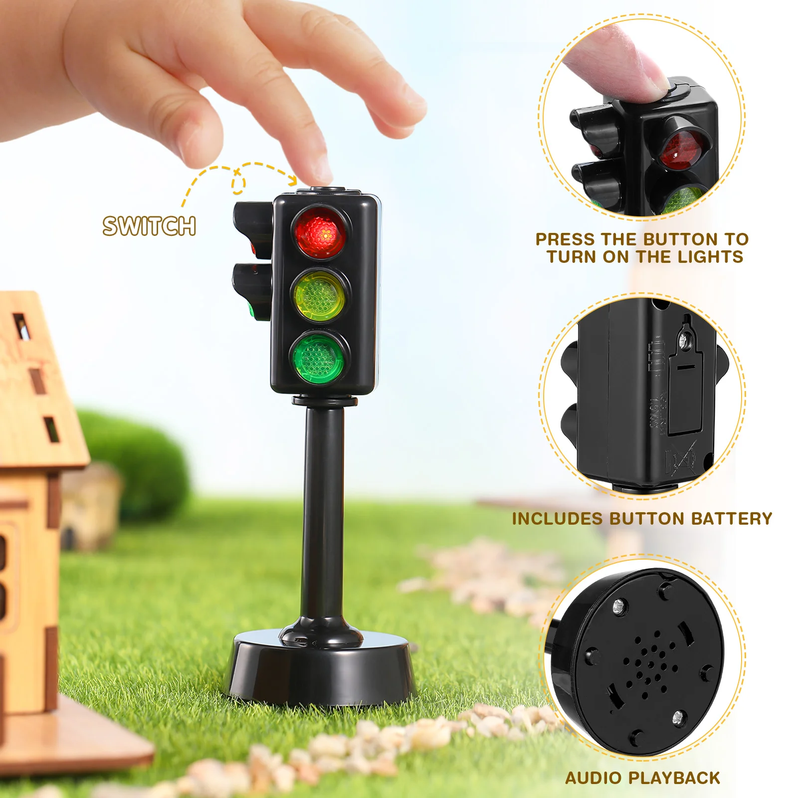 2 Pcs Toddler Toy Traffic Light Sign Lights Wooden Lamp Road Signal Sound Child