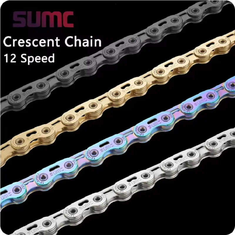 

SUMC Bicycles Premium Hollow Crescent Chain для Shimano — 12-скоростная велосипедная цепь с 126 звеньями идеально подходит для шоссейных и горных велосипедов