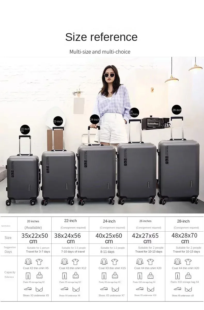 20 22 24 New Trolley Case Female Suitcase Wheels Boarding Students Korean Version of the Suitcases Male Aluminium Frame Luggage