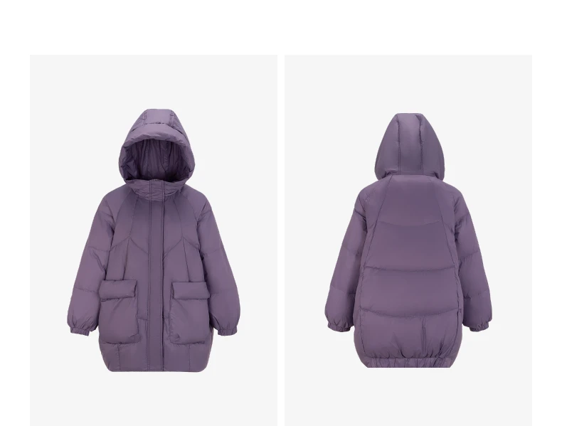 TOYOUTH Womens Down Jacket 2026 Winter New 90 White Duck Down Purple Hooded Large Pocket Warm Long Outerwear