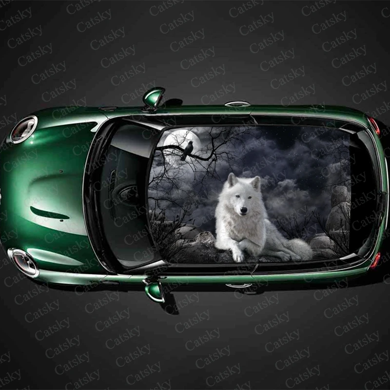 

Dark Cloud Wolf Print Car Roof Sticker Wrap Racing SUV Auto Accessories Packaging Painted PVC Car Hood Graphic Decal Decoration