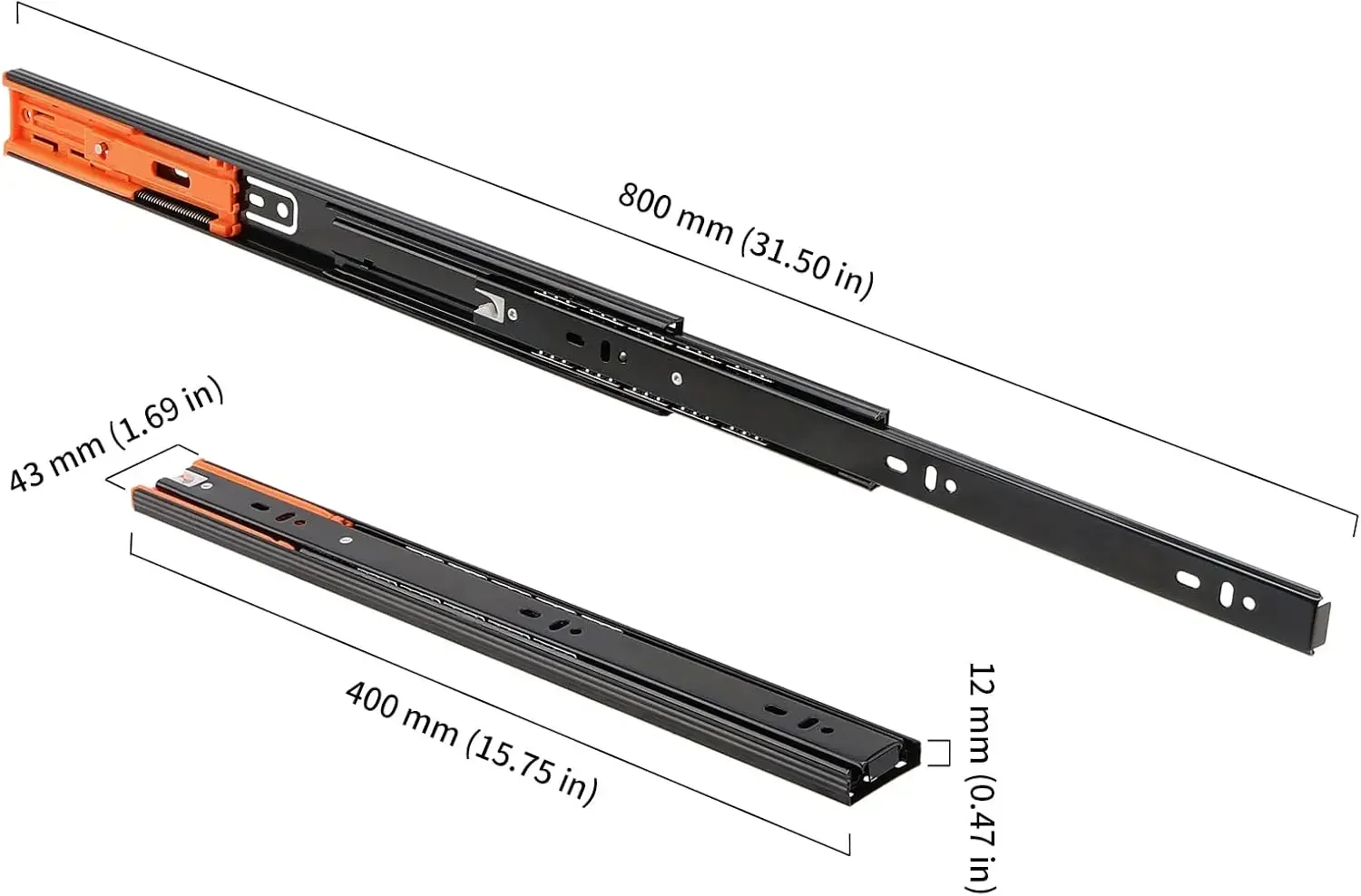 2Pcs Metal Buffer Drawer Slides 12-20 Inch Track Width 45mm Mute Three-Section Rail Sliding Furniture Hardware Fittings